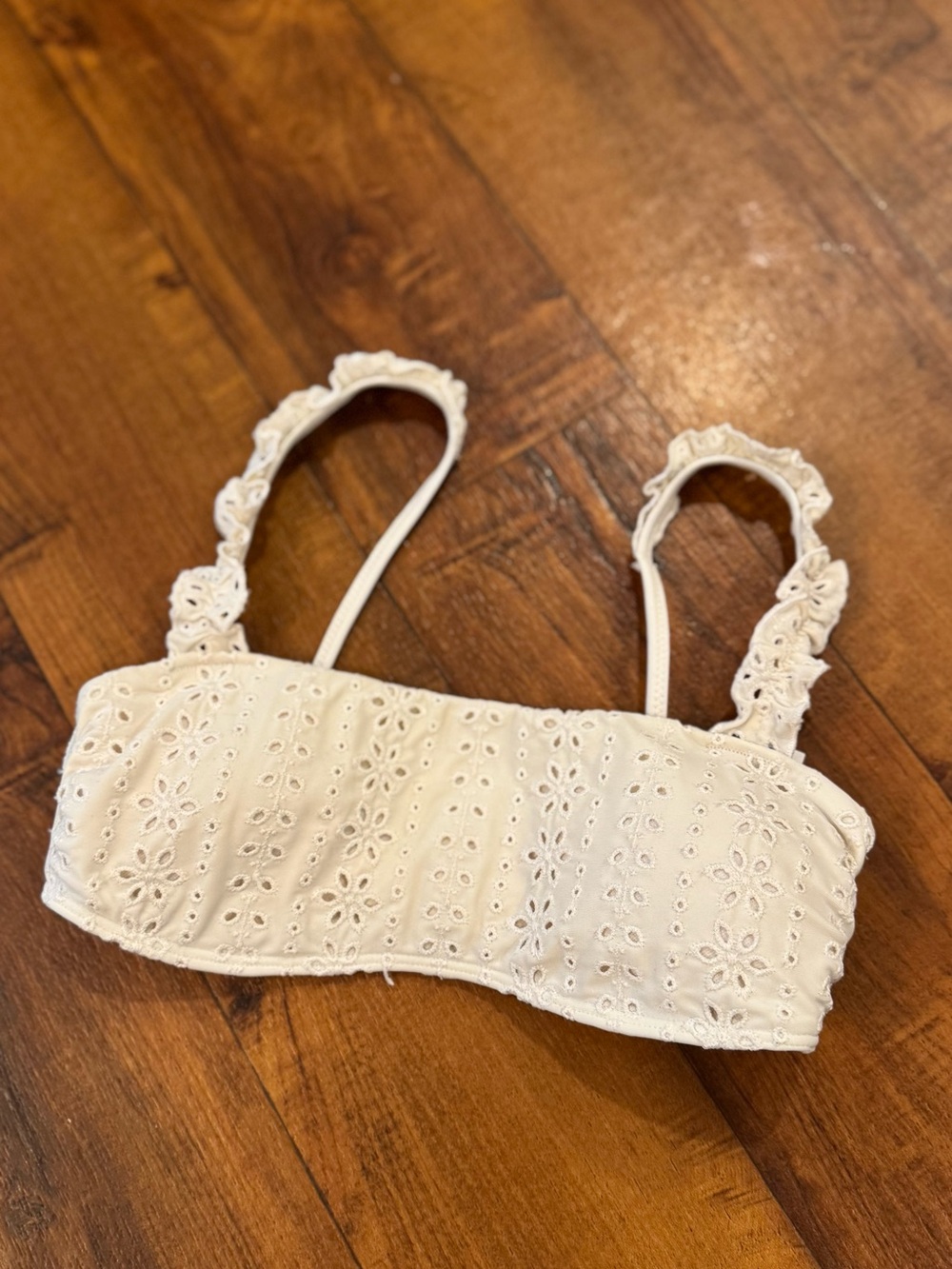 Hollister White Eyelet Ruffle Strap bandeau Bikini Top Womens XS